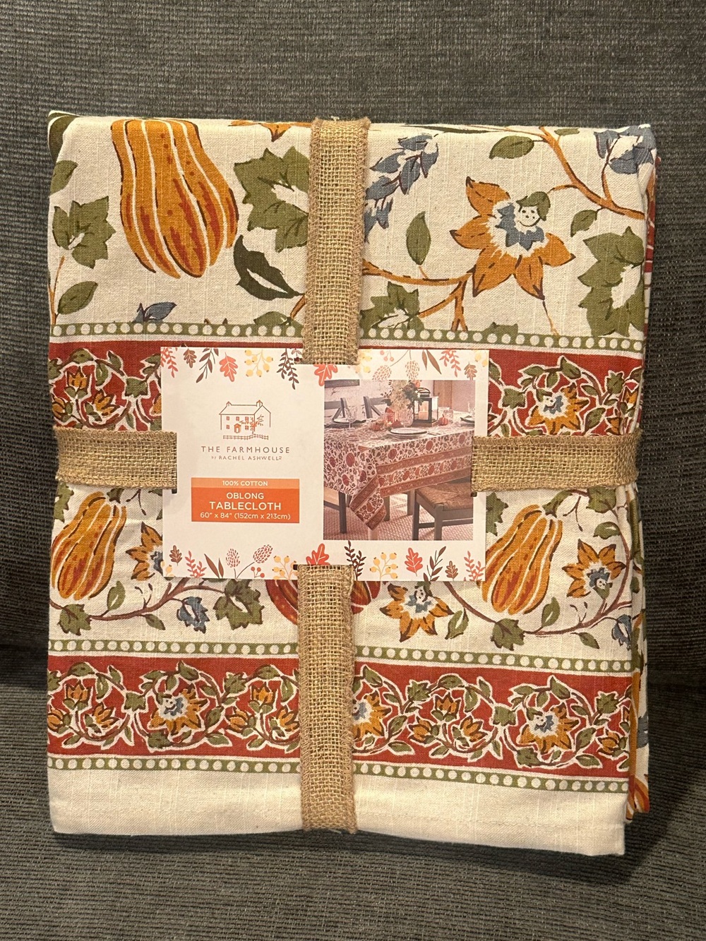 Harvest Floral Tablecloth in Cream and Orange Oblong 60”x 80”